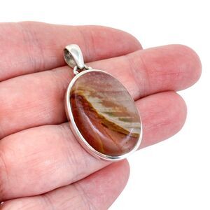 Vintage Sterling Silver 925 Jasper Oval Pendant